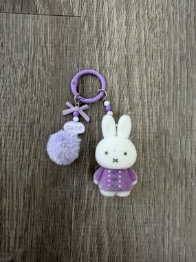 miffy Lavender Bunny Keychain with Pom-Pom Charm